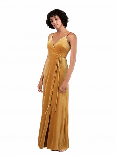 Wholesale Romantic Velvet Floor Length Prom Dress with Wrap Detail