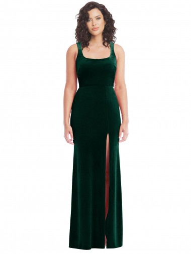 Wholesale Square Neck Long Velvet Maxi Prom Dress