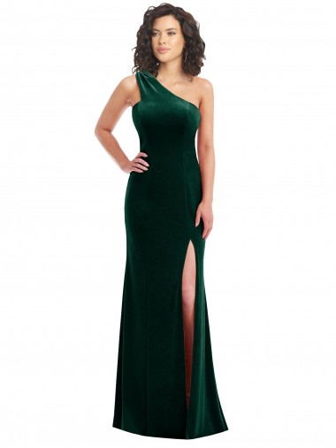 Wholesale One Shoulder Velvet Trumpet Prom Dress with Front Slit