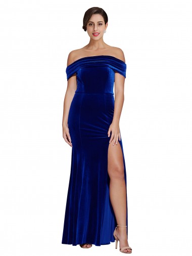 Wholesale Full Length Long Velvet Prom Dress with Side Split