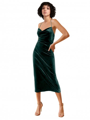 Wholesale Midi Length Sleek Cowl Neckline Short Velvet Cocktail Prom Dress / Homecoming Dress