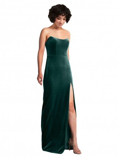 Wholesale Scooped Strapless Long Velvet Prom Dress with Daring Side Slit